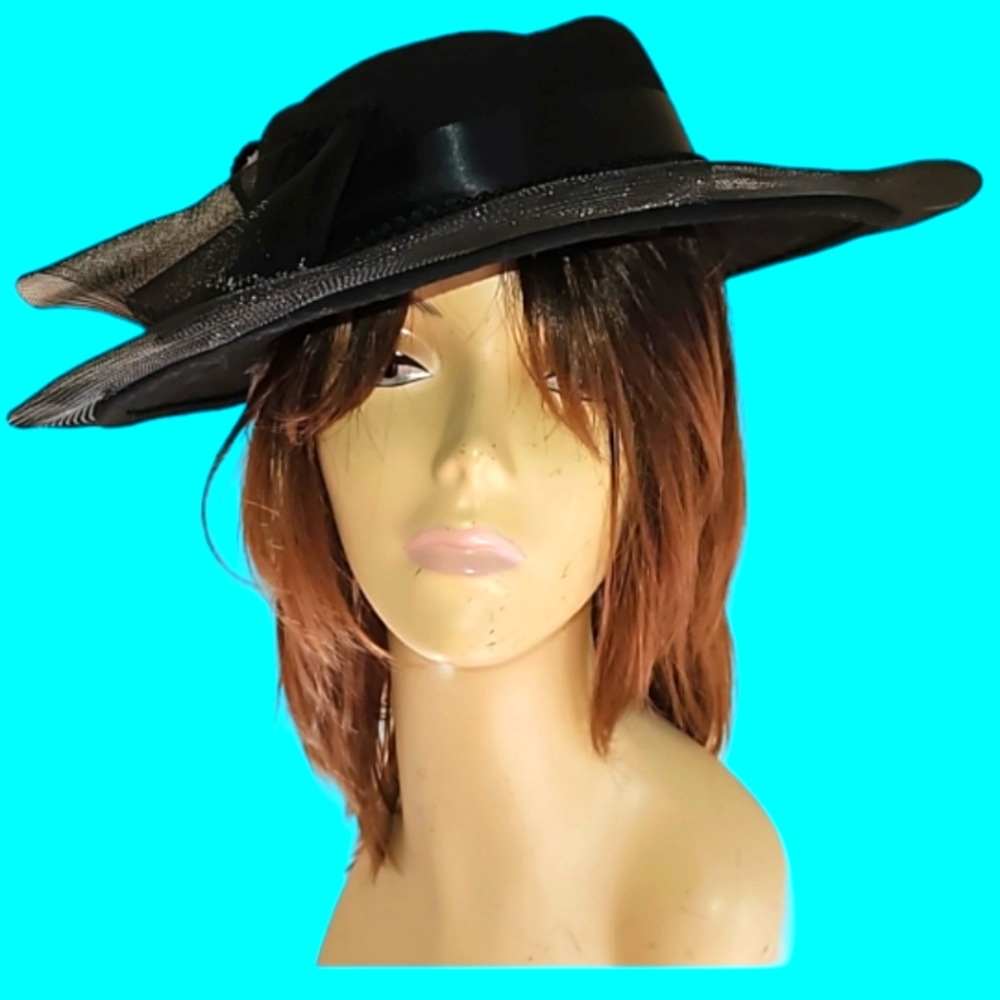 DEBORAH NEW YORK BLACK CHURCH TEA VINTAGE HAT‎